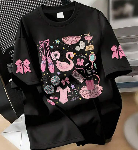 Black (Pink) oversize drop shoulder t-shirt