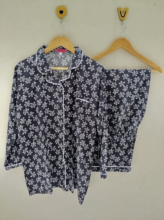 Black & white flower Pyjamas With Free Scurnchi.