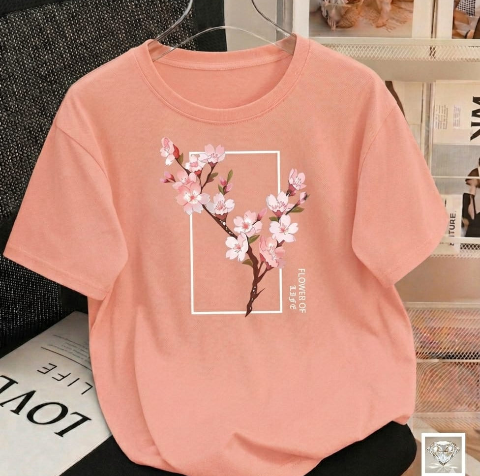 Pech Pink (Flowers) oversize drop shoulder t-shirt