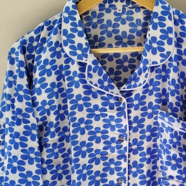 Blue flower Pyjamas With Free Scurnchi.