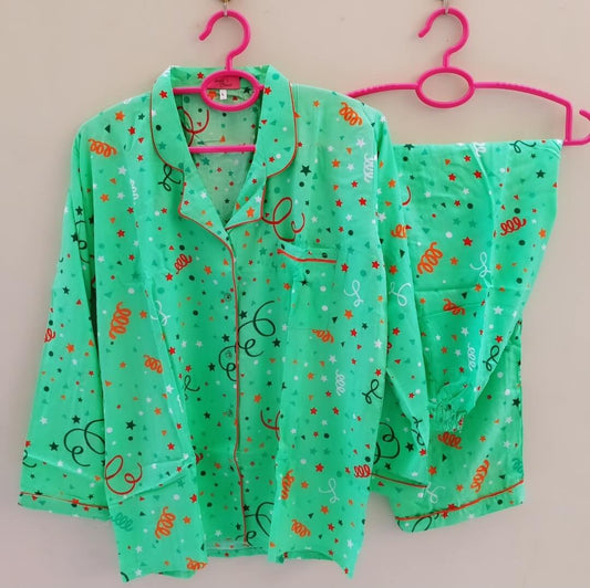 Green Pyjamas With Free Scurnchie.