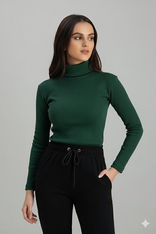 Bottle green ribbed turtleneck