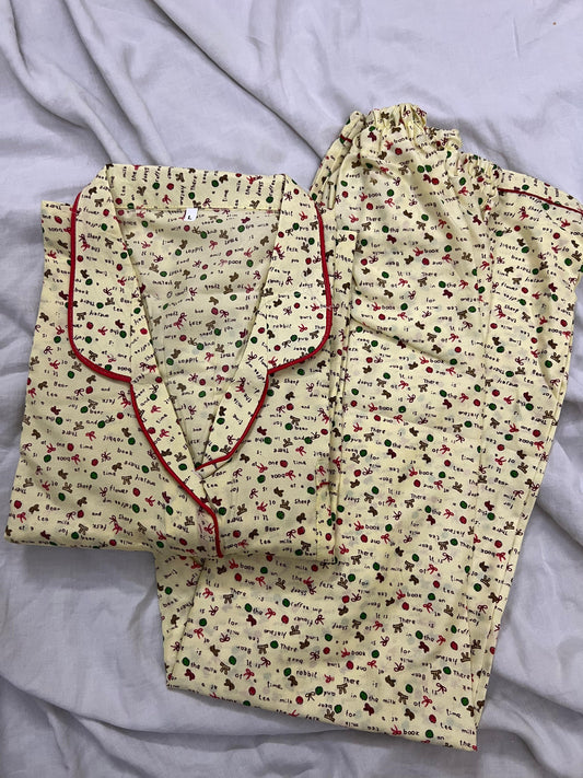 Cute yellow printed cottonpj suit