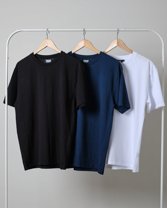 Pack of three plain oversize drop shoulder t-shirts (black - blue- white)
