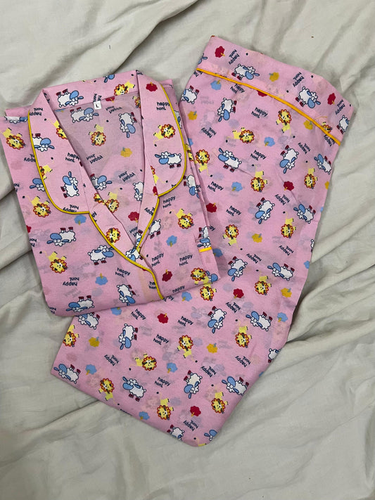 Cute pink cows printed cotton pj suit