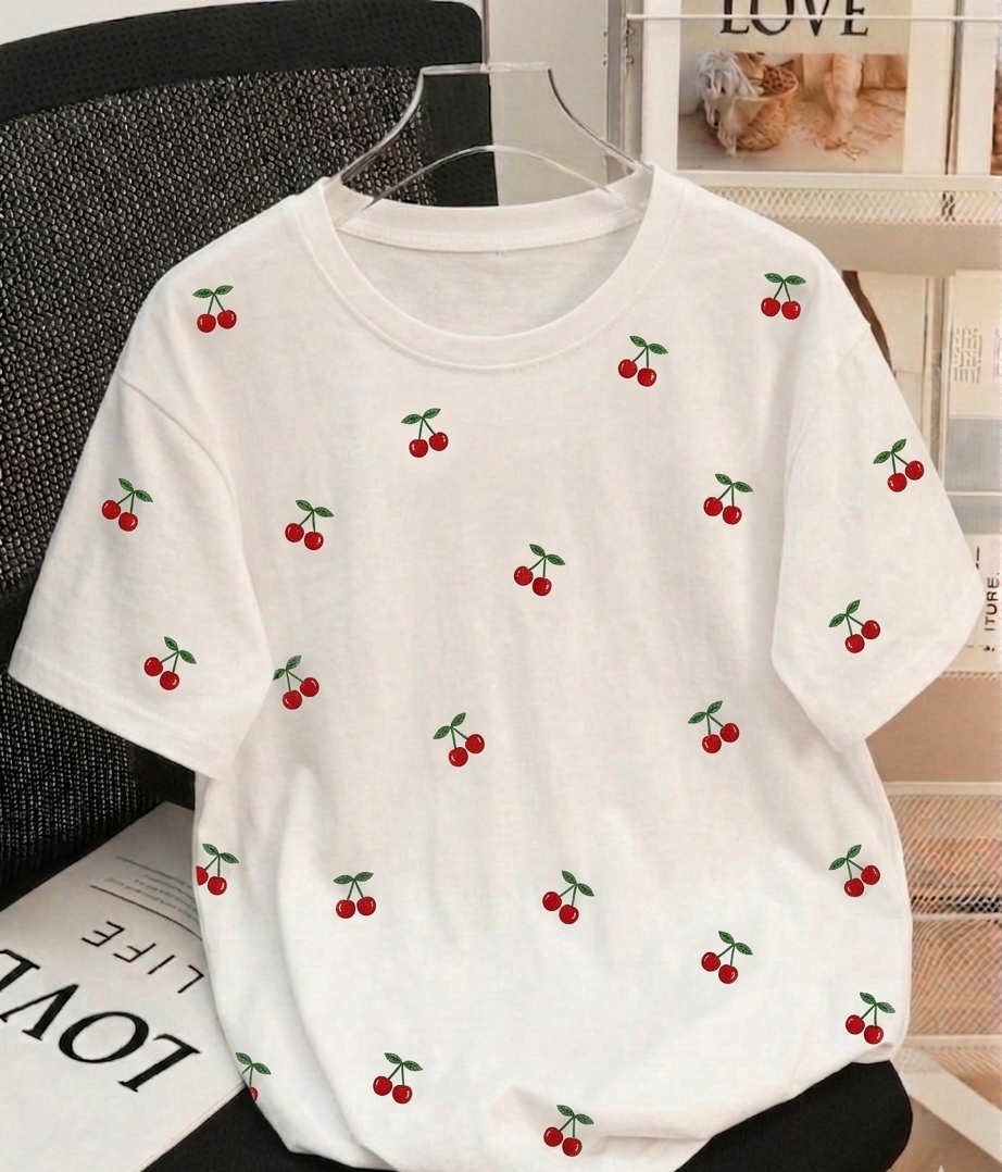 White (cherry) oversize drop shoulder t-shirt