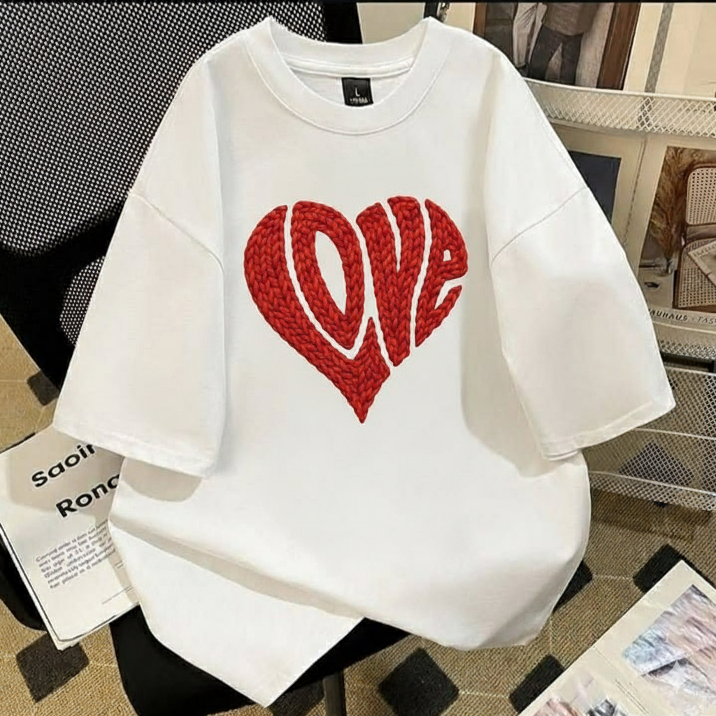 White (love) oversize drop shoulder t-shirt