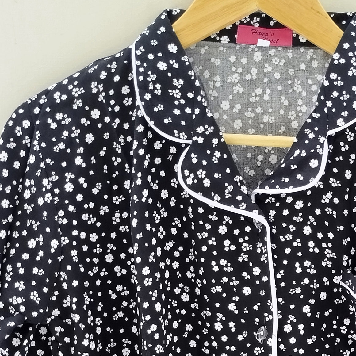 Black mini floral Pyjamas With Free Scurnchi.
