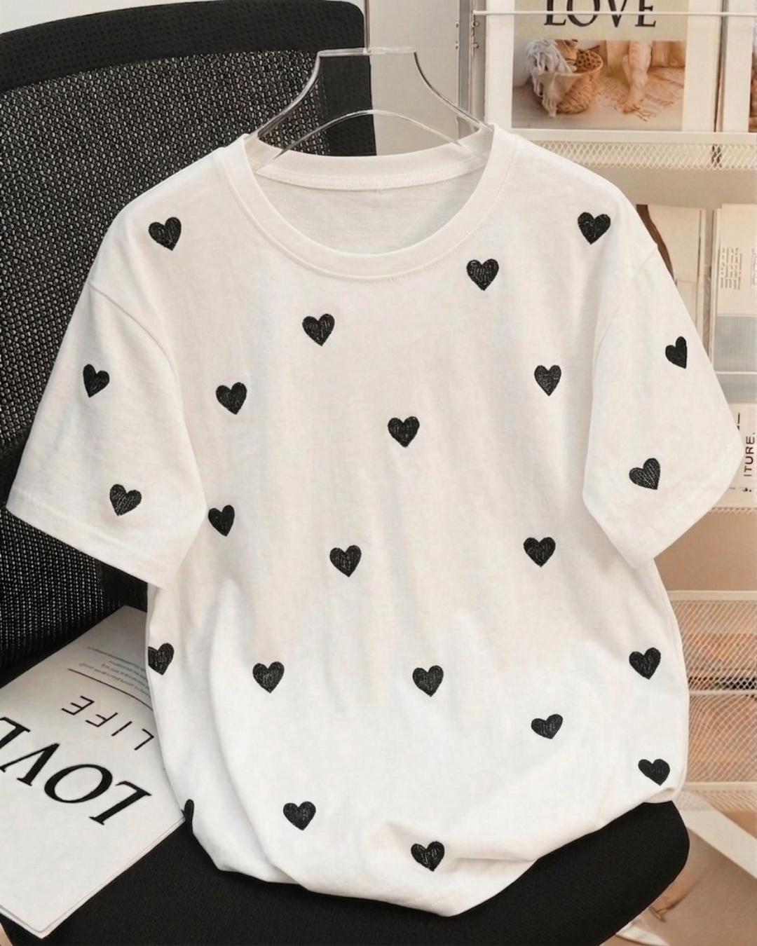 White (HEARTS) oversize drop shoulder t-shirt