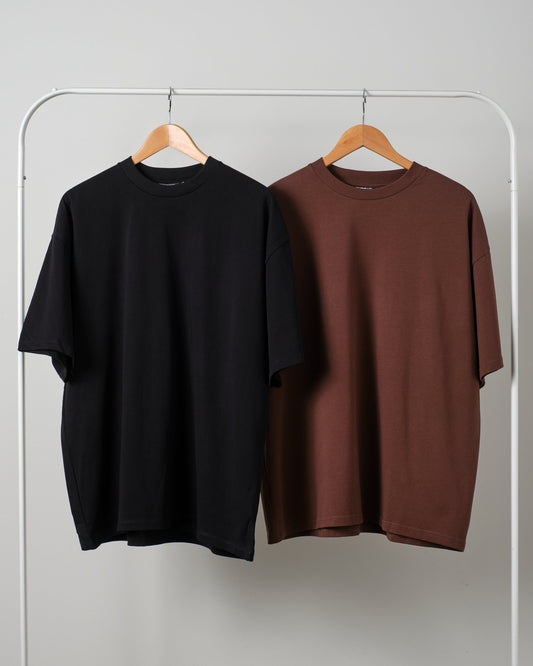 Pack of two plain oversize drop shoulder t-shirts (black - brown)