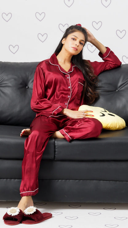 Maroon Silk Pyjamas