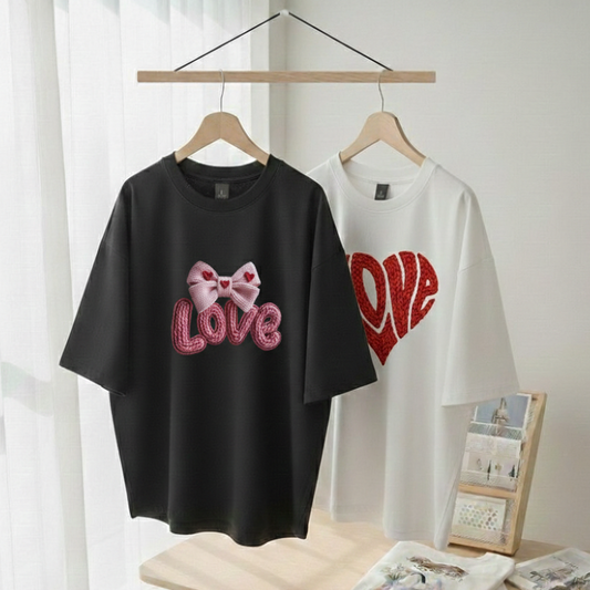 Pack of two oversize drop shoulder t-shirts black and white (Love)