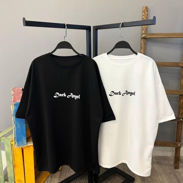 Pack of two oversize drop shoulder t-shirts black and white (dark angel)