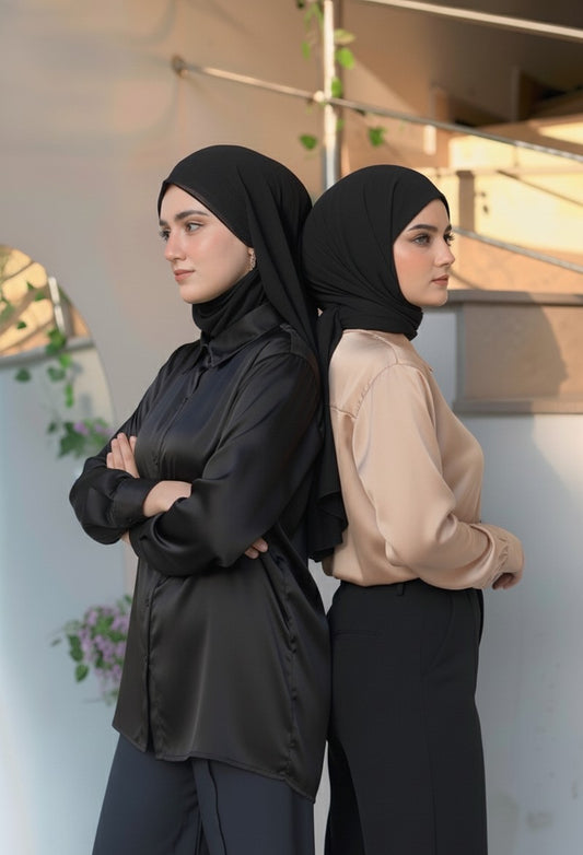 Pack of two button down silk shirts ( black - skin)